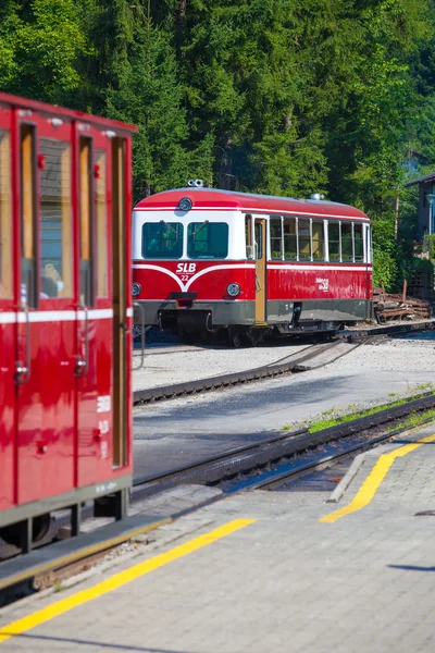 Schafbe に行くビンテージ歯車鉄道のディーゼル機関車 — ストック写真