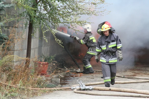 Bombeiros em acção — Fotografia de Stock