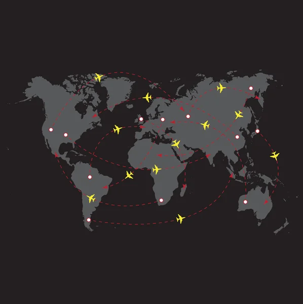 ベクトル イラスト夜旅行世界地図 — ストックベクタ