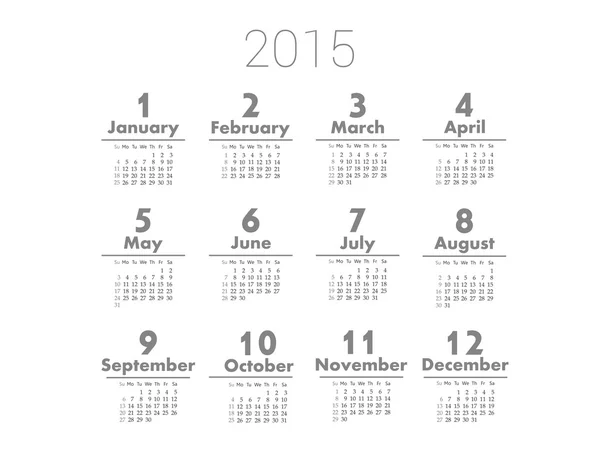 Simple europeo 2015 año vector calendario — Archivo Imágenes Vectoriales