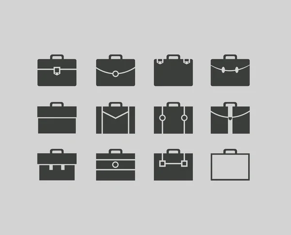 Vector black briefcase icons set background — Stock Vector