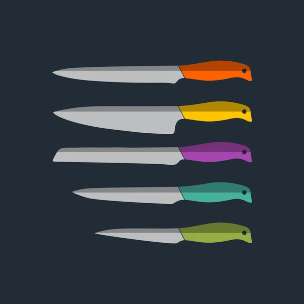 Ensemble d'icônes de couteau de cuisine plat vectoriel — Image vectorielle
