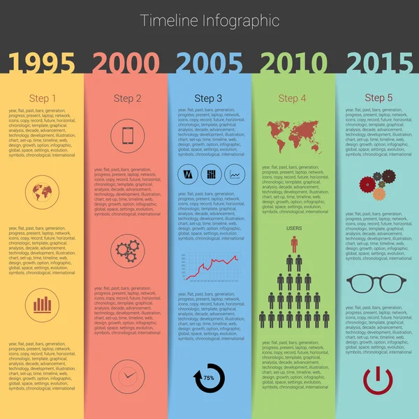 Retro tijdlijn infographic, vector ontwerpsjabloon — Stockvector