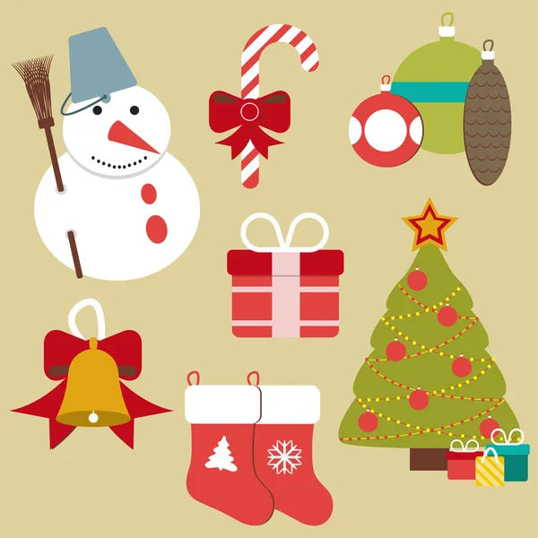 Retro ikony Bożego Narodzenia, elementy i ilustracje — Wektor stockowy
