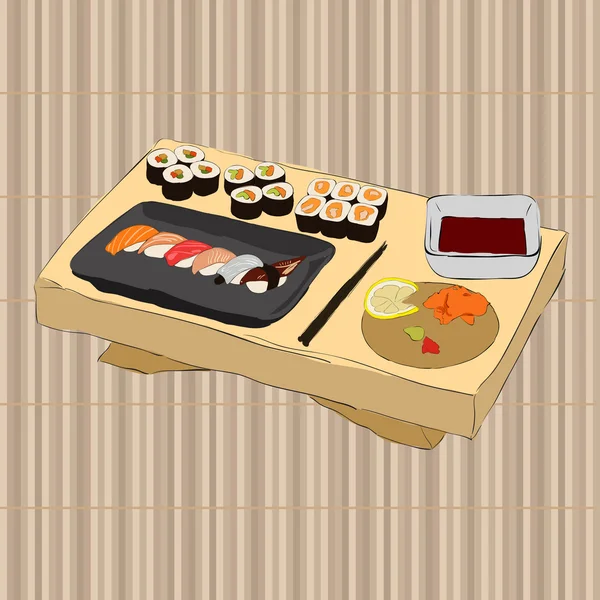 Ilustração vetorial de várias peças de Sushi — Vetor de Stock