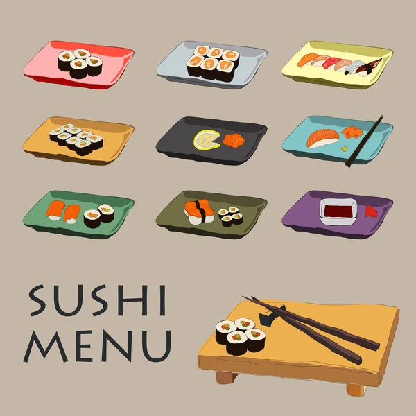 Ilustração de ícones várias peças de Sushi —  Vetores de Stock