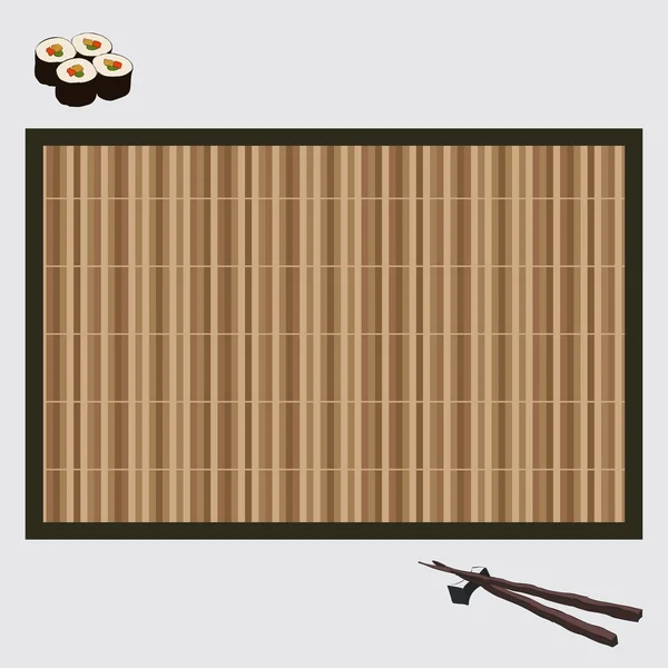 Vector illustration sushi on bamboo mat — Stock Vector