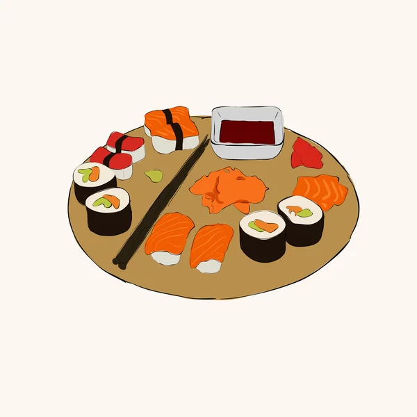 Vektoros illusztráció a különböző darab Sushi — Stock Vector