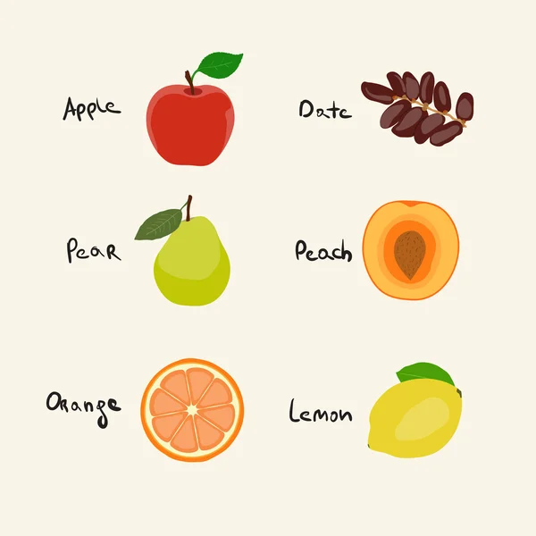 Collezione di 6 icone di frutta — Vettoriale Stock