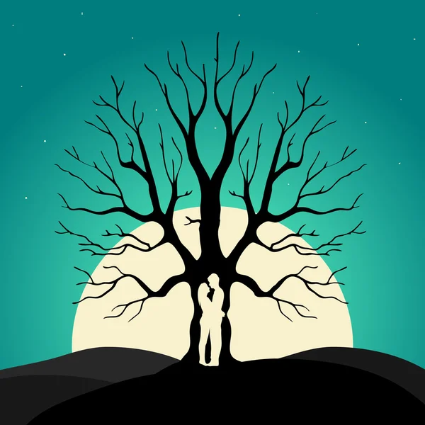 Two enamored under a love tree, illustration. Vector Graphics