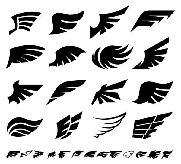 Ailes silhouettes de plumes d'oiseaux, icônes héraldiques — Image vectorielle