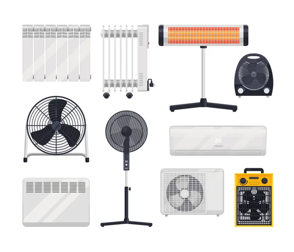 Calentadores o radiadores eléctricos, calefacción y refrigeración — Archivo Imágenes Vectoriales