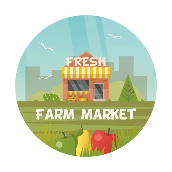 Фермерский рынок или икона фермерского магазина, пищевое сельское хозяйство — стоковый вектор