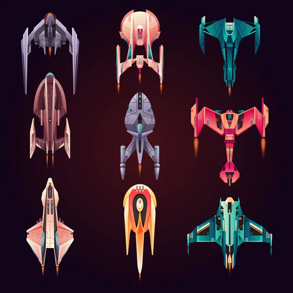 Starships, spaceships or galaxy space jet ships — Stock Vector