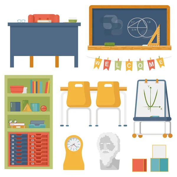 Schoolset of kit meubilair, vector iconen — Stockvector