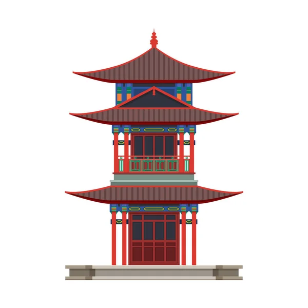 Chinese three story pagoda or tower, vector icon — Stock Vector