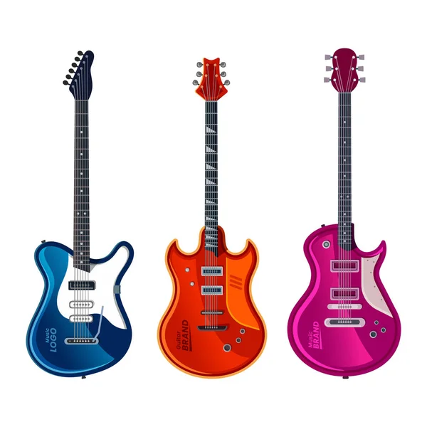 Guitarra eléctrica o instrumento musical, conjunto de iconos. — Vector de stock