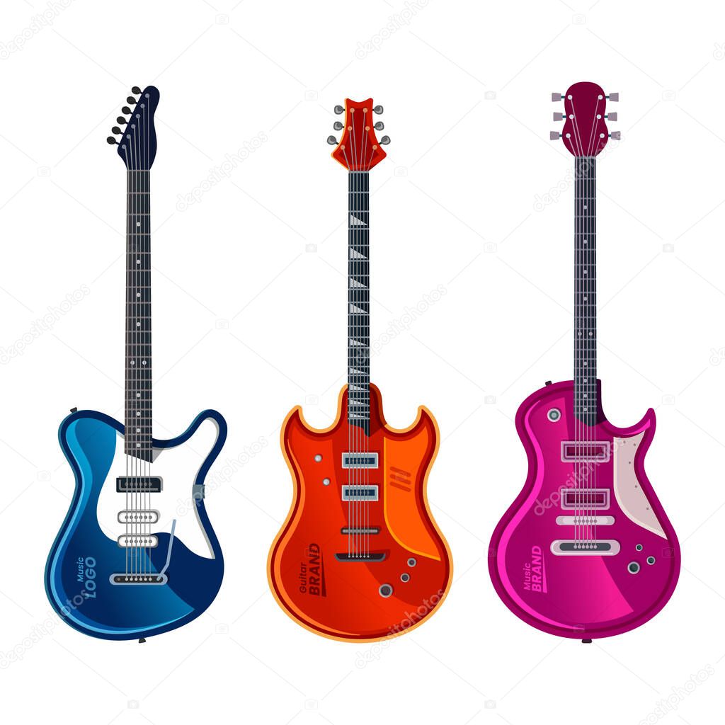 Electric guitar or musical instrument, icons set.