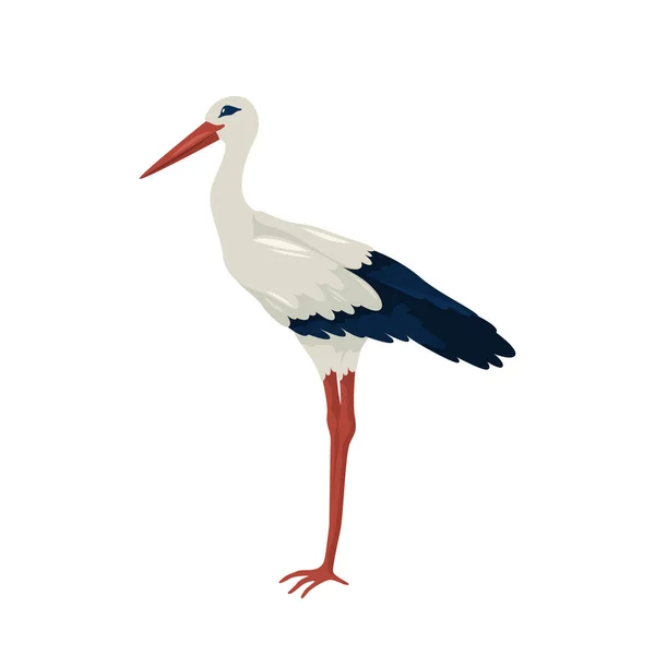 White stork or crane bird, vector icon or clipart — стоковый вектор