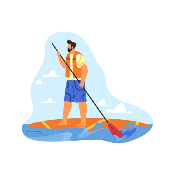 Surfing or paddling on surfboard, vector icon — Vector de stock