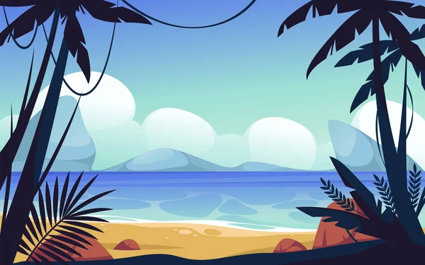 Deniz manzarası veya tropikal manzara, vektör bayrağı