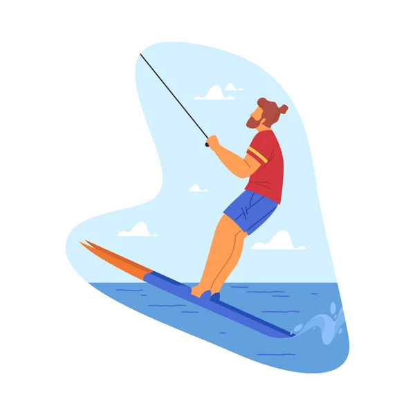 Su kayakçısı ya da insan dalgalarda yüzer, vektör simgesi — Stok Vektör