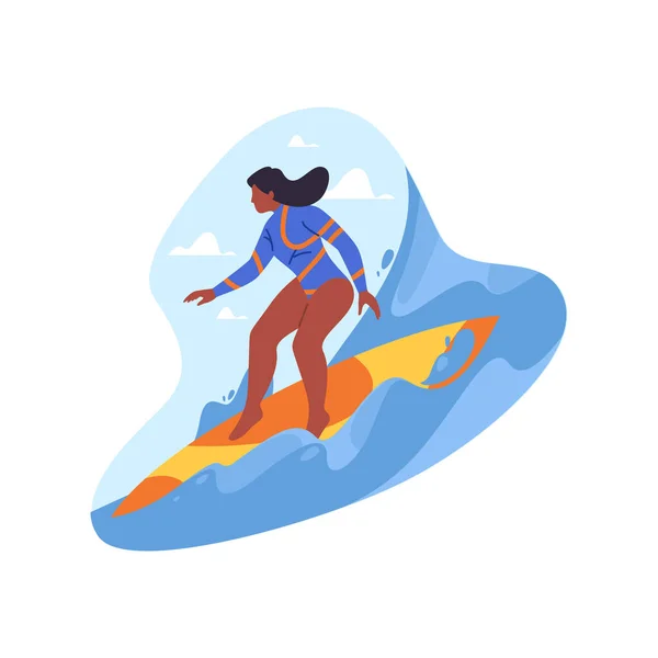 Surfer or woman surfing, vector icon or sticker — Διανυσματικό Αρχείο