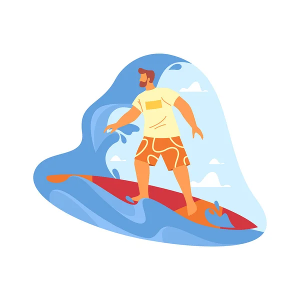 Серфинг или плавание на доске для серфинга, векторная иконка — стоковый вектор