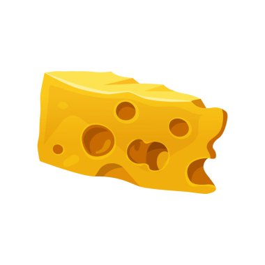 Emmental, Holland ya da Edam peyniri dilimi, vektör ikonu ya da Clipart. Sivri uçlu mu yoksa delikli mi? Ev yapımı ya da çiftlik günlüğü ürünü, sütlü ya da kremalı. Çedar, gouda veya maasdam yığını.