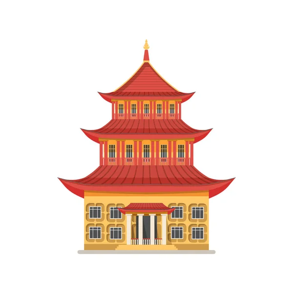 Chinese Architecture Building Vector Icon Clipart Ancient Monastery Temple Palace — Stock Vector