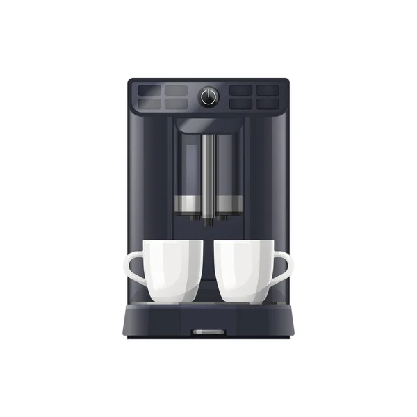 2つのカップ ベクトルアイコンやモックアップ用のコーヒーマシン コーヒーを醸造するためのホームデバイスまたはアプライアンス 現代のコーヒーメーカー エスプレッソ機器 — ストックベクタ