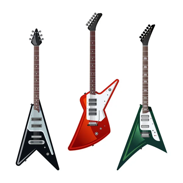 Guitarras Elétricas Ícone Clipart Set Instrumento Música Elétrica Para Tocar — Vetor de Stock