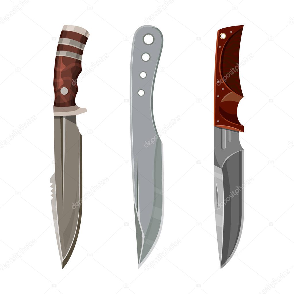 Knife daggers or hunting machete blades and bowie swords, vector military weapon. Tribal csgo knives and combat commando jackknife with tactical dagger and navy army pocketknife