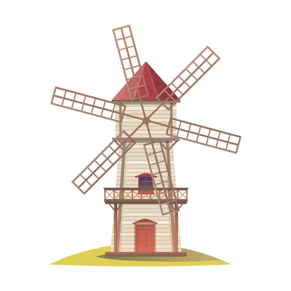 Windmühle Oder Mühlengebäude Vektorsymbol Oder Cliparts Struktur Mit Segeln Für — Stockvektor