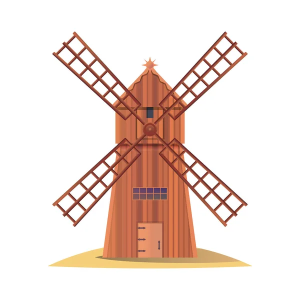 Houten Smockmolen Vintage Vectoricoon Clipart Windmolen Bouwstructuur Met Zeilen Voor — Stockvector