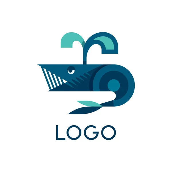 Дизайн Логотипу Синього Кита Векторна Піктограма Або Кліпарт Стилізований Бейдж — стоковий вектор