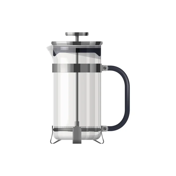 French Press Pot Kettle Vector Icon Mockup Glassy Container Plunger — Stock Vector