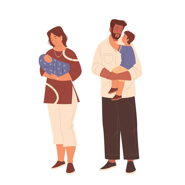 Bandeira Família Ilustração Vetorial Família Feliz Mãe Pai Abraçam Seus — Vetor de Stock