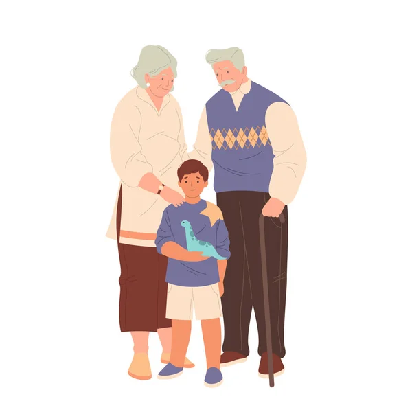 Avós Com Netos Personagens Vetoriais Avó Avô Com Neto Idosos — Vetor de Stock