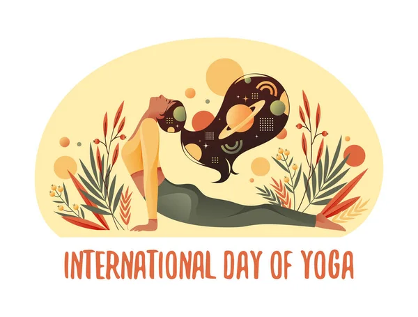 Día Internacional Del Yoga Banner Vectorial Tarjeta Felicitación Fiesta Tradicional — Vector de stock