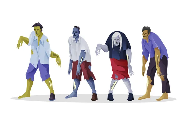 Mostri Zombie Piedi Icone Vettoriali Clipart Set Personaggi Festa Halloween — Vettoriale Stock
