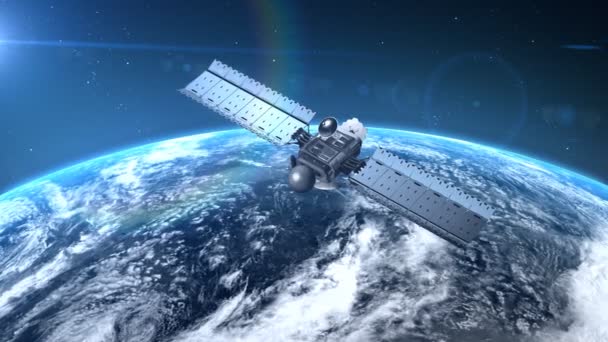 Satelliet is een baan om de aarde — Stockvideo