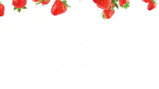 Fresas cayendo sobre fondo blanco — Vídeo de stock