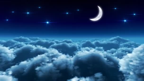 Ночной полет над облаками — стоковое видео