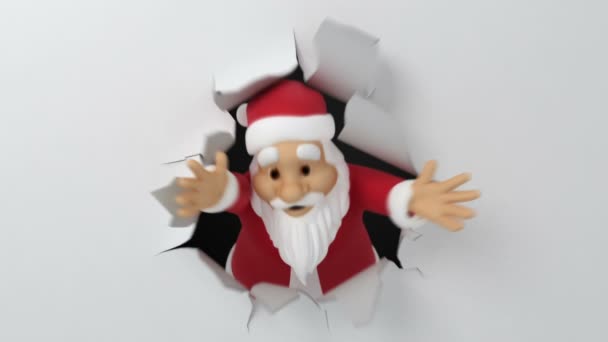 Papai Noel quebra através do papel — Vídeo de Stock