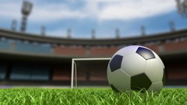 Futbol arka plan, çim Stadı, futbol topu. 3D animasyon