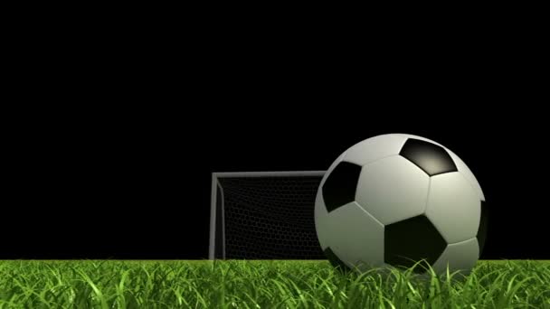 Sfondo calcistico, pallone da calcio sull'erba allo stadio. Animazione 3d — Video Stock