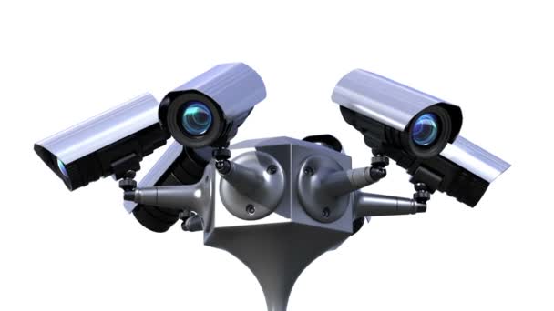 Control total, cámaras de vigilancia giratorias, animación en 3D en bucle sin fisuras con un alfa mate — Vídeos de Stock