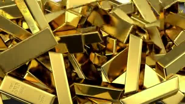 Falling gold bars fills the screen, 3d animation with an alpha matte — Stock Video