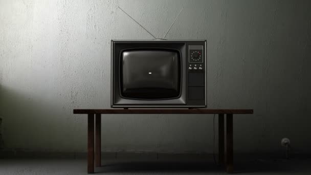 Antiguo televisor con una pantalla verde en la habitación, animación 3d — Vídeos de Stock